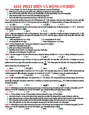 40 câu trắc nghiệm Vật lý 12 - Máy phát điện và động cơ điện (Có đáp án)